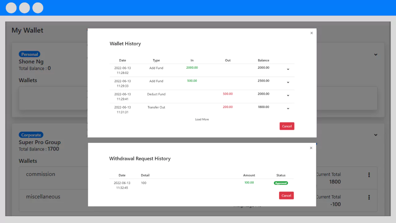 wallet history